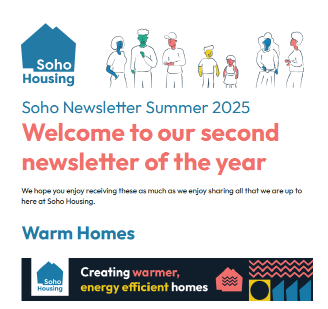 Excerpt from Front page of Summer Newsletter showing Warm Homes item